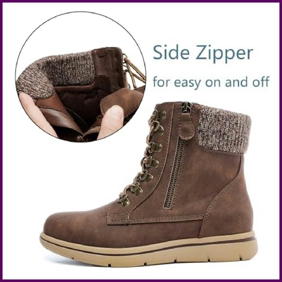 Wide Width Ankle Boots Flat Heel Side Zipper Lace Up Booties - Picture 5 of 7